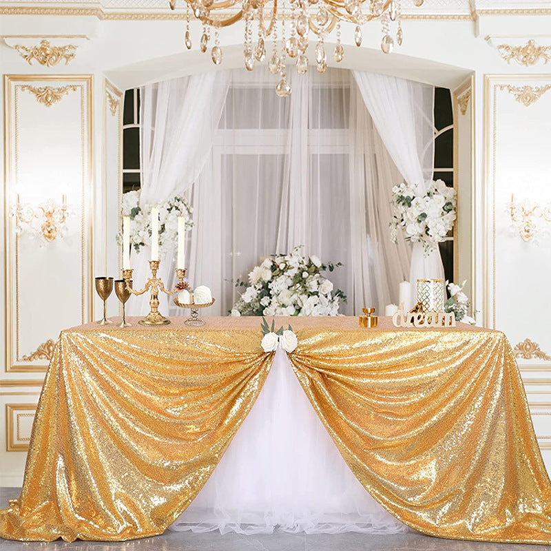 Shimmering Sequin Rectangle Tablecloth Gold