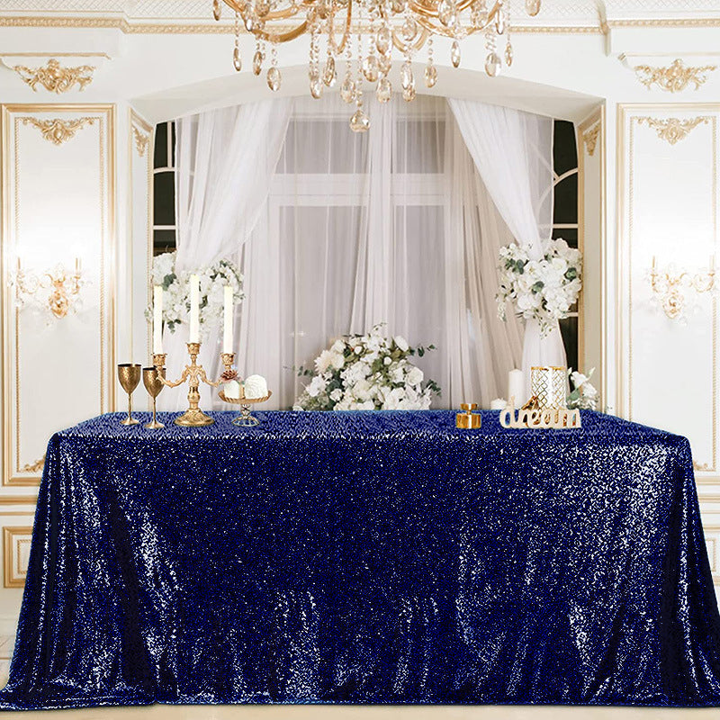 Shimmering Sequin Rectangle Tablecloth Navy Blue