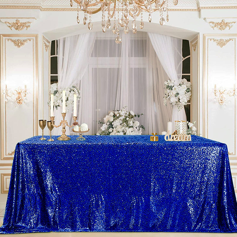 Shimmering Sequin Rectangle Tablecloth Royal Blue