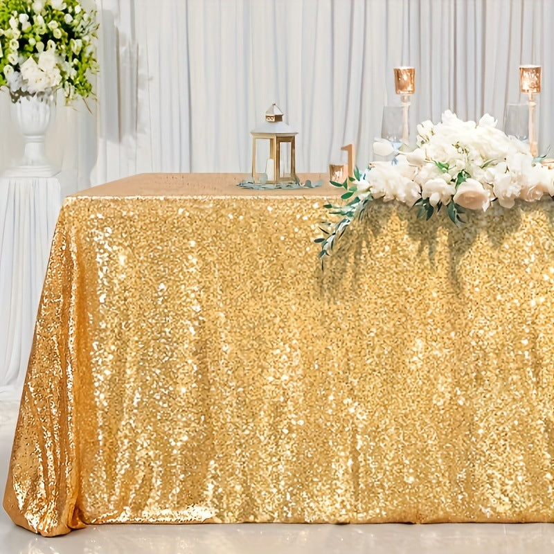 Shimmering Sequin Rectangle Tablecloth Gold