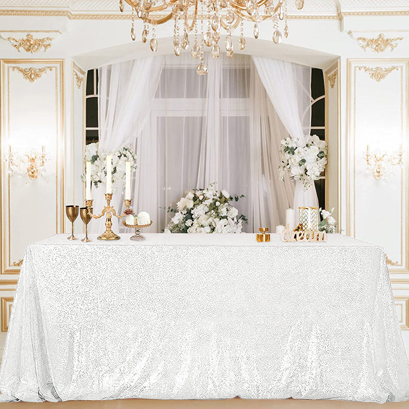 Shimmering Sequin Rectangle Tablecloth White