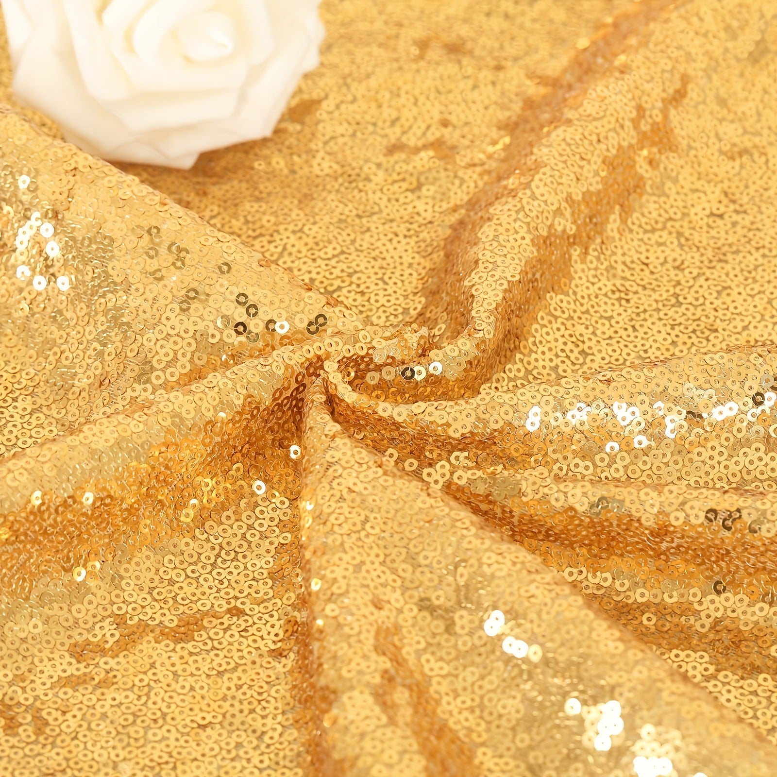 Shimmering Sequin Rectangle Tablecloth Gold