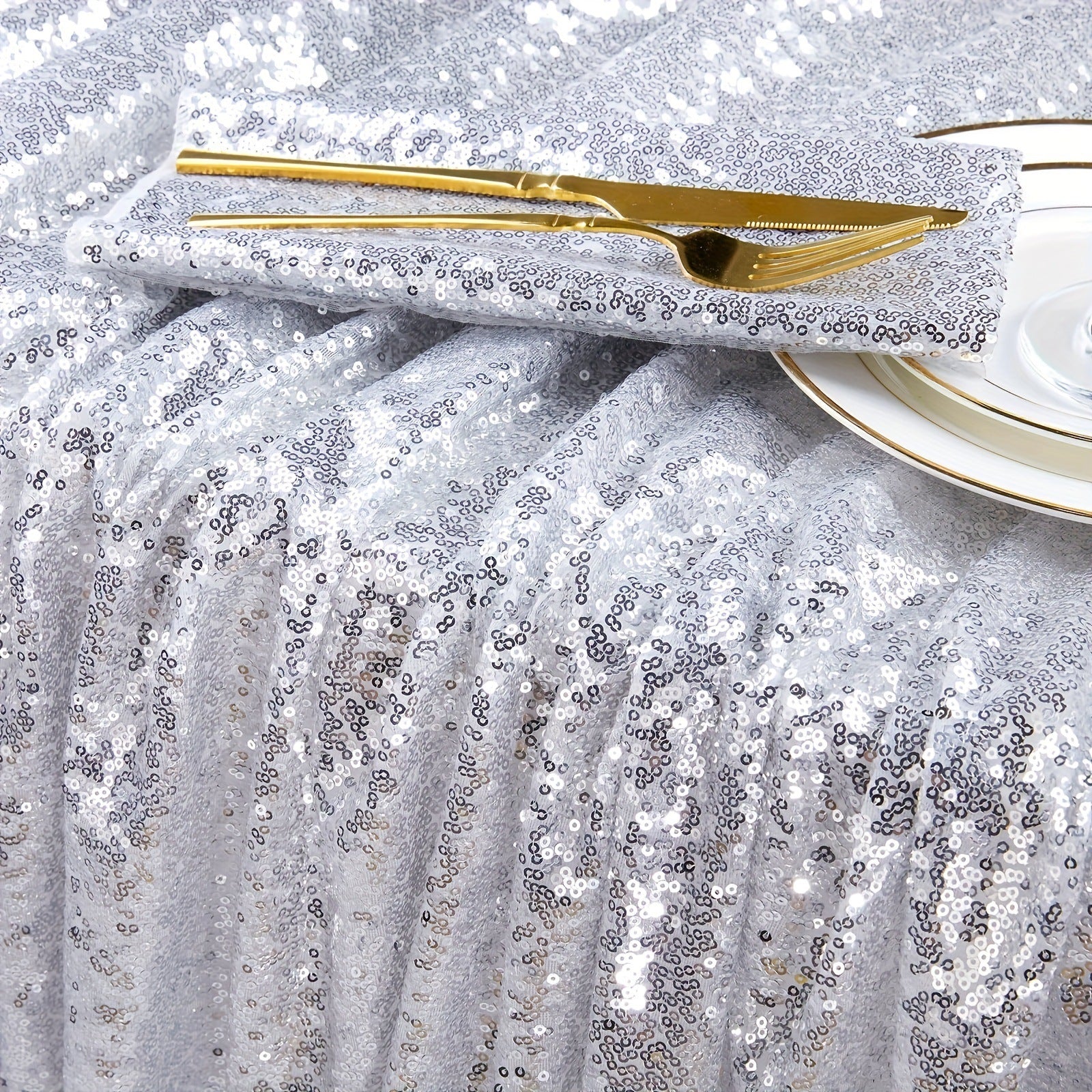 Mini Sequin Rectangle Tablecloth Silver