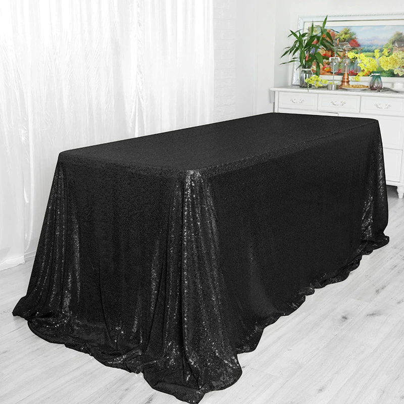 Shimmering Sequin Rectangle Tablecloth Black