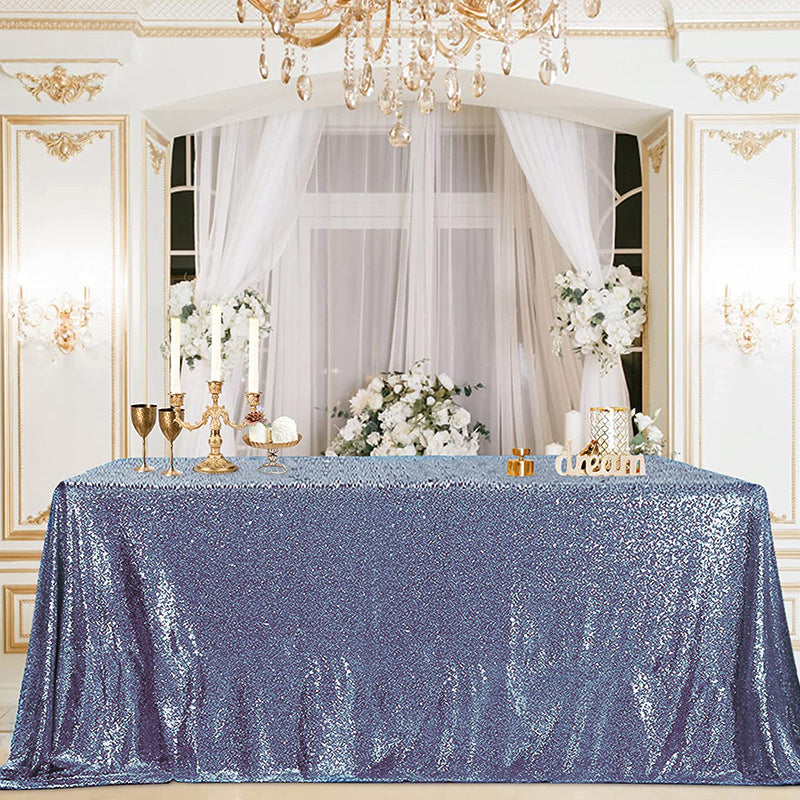 Shimmering Sequin Rectangle Tablecloth Dusty Blue