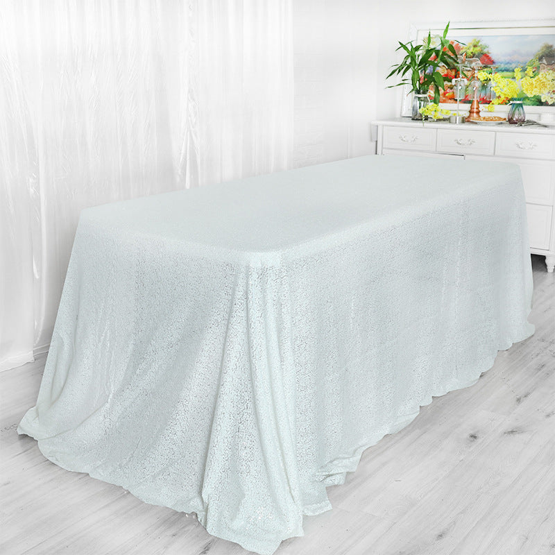Shimmering Sequin Rectangle Tablecloth White