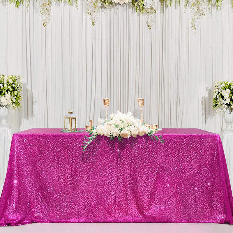 Shimmering Sequin Rectangle Tablecloth Rose Red