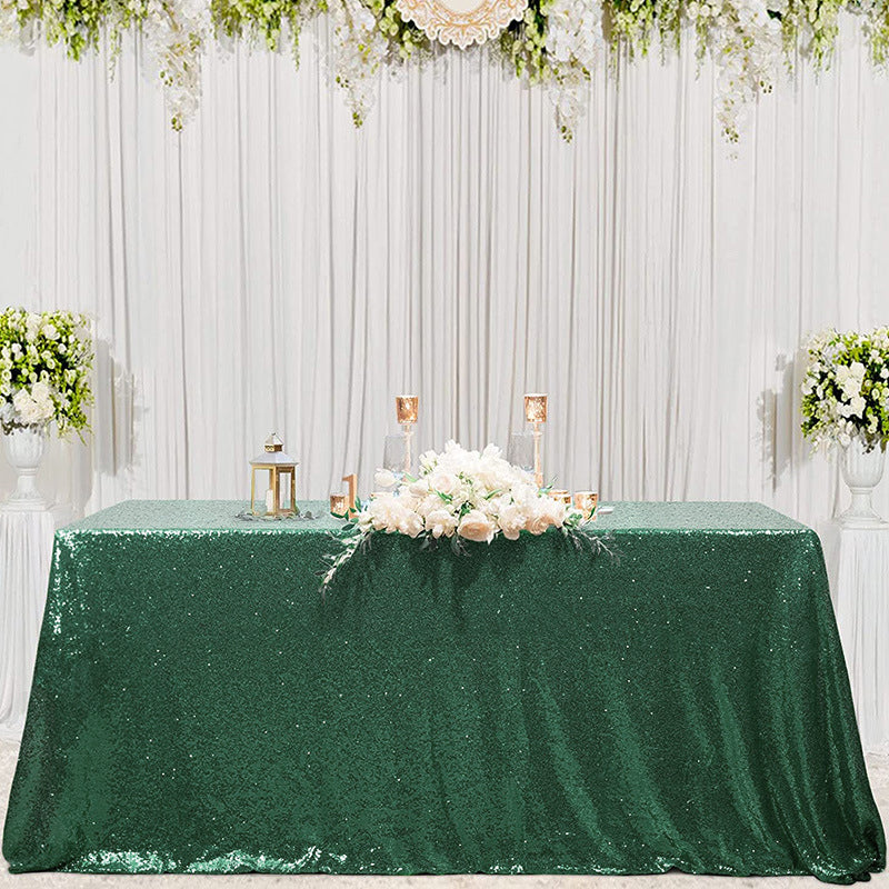 Shimmering Sequin Rectangle Tablecloth Dark Green