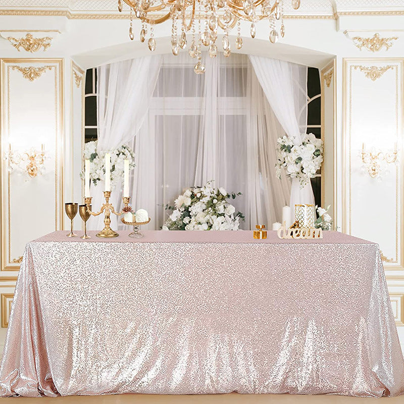 Shimmering Sequin Rectangle Tablecloth Light Pink