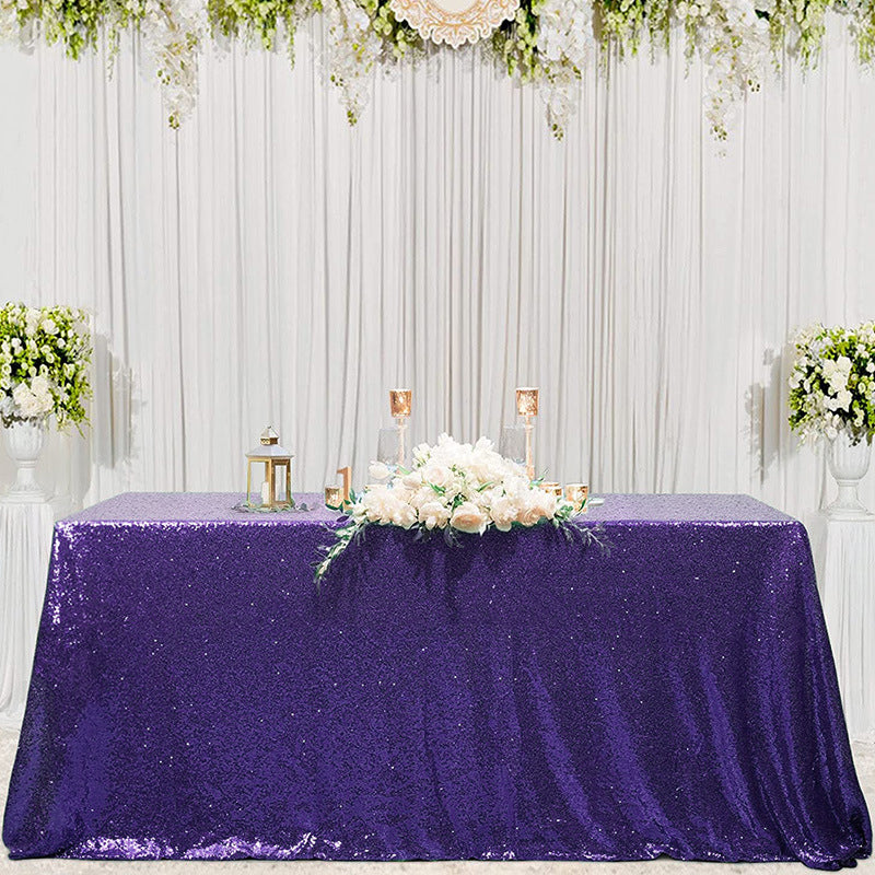 Shimmering Sequin Rectangle Tablecloth Eggplant Purple