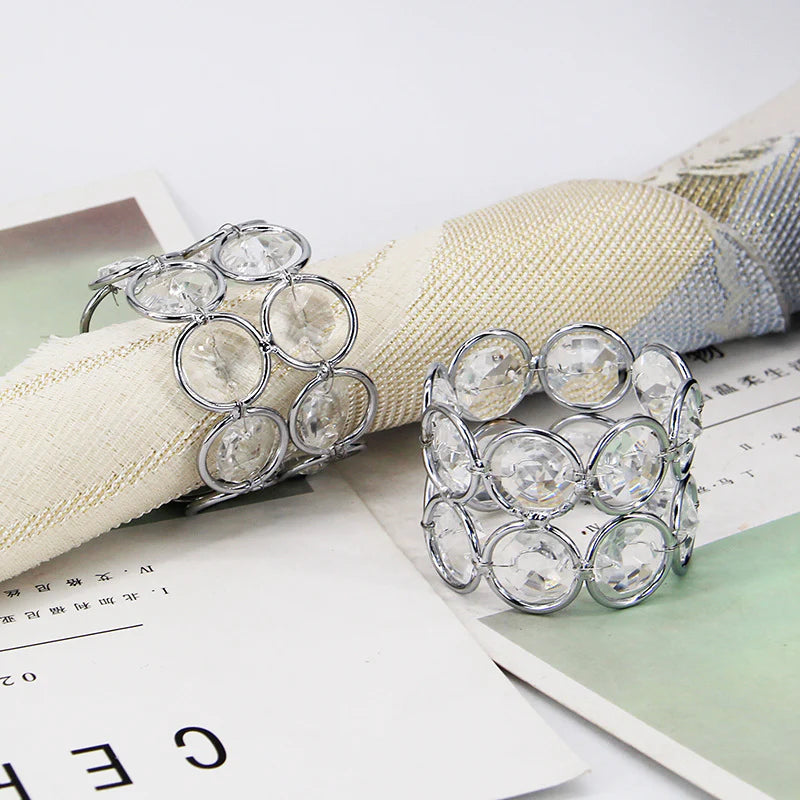4 Pc Crystal Napkin Ring Silver