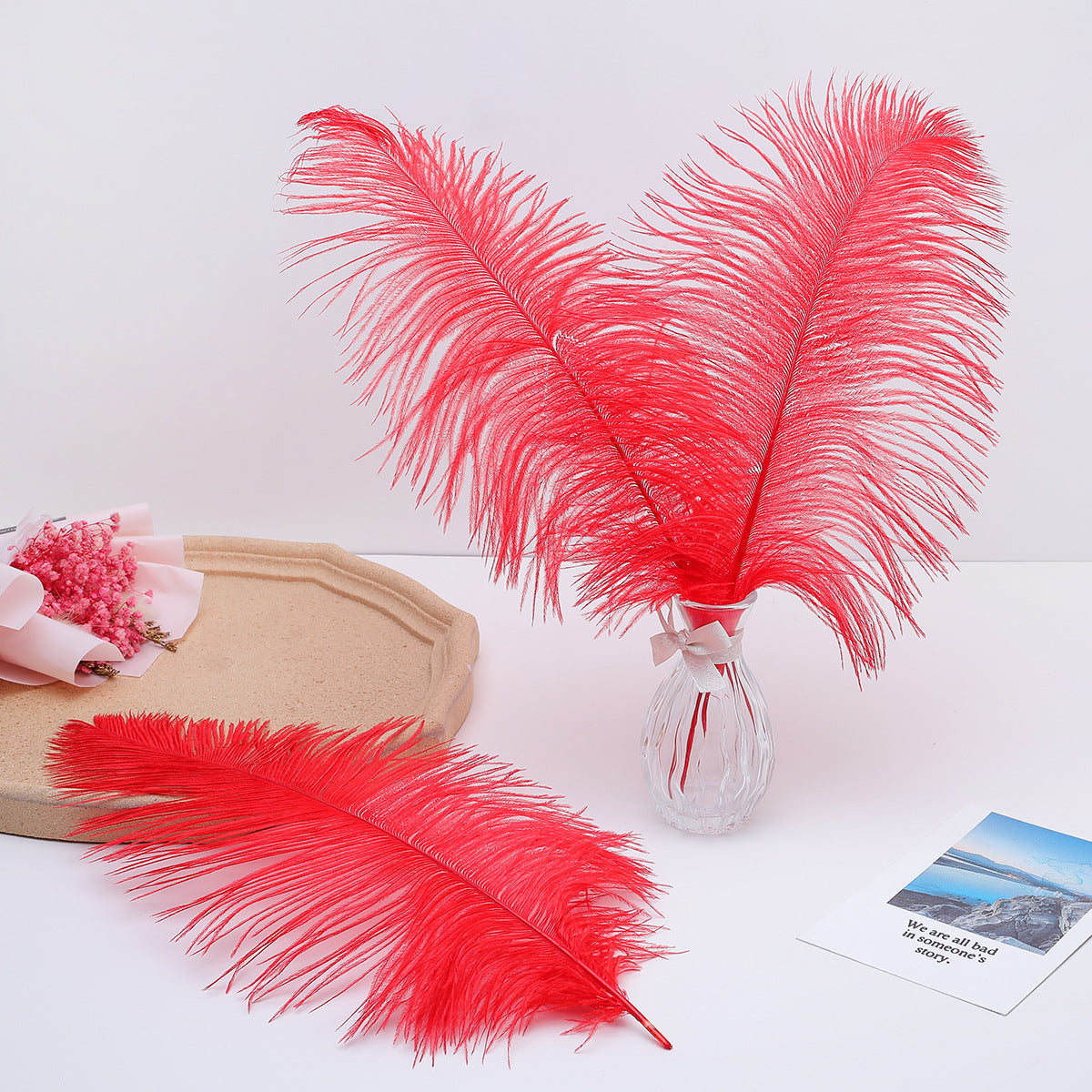 12Pcs Ostrich Feathers 24-26 inch Bulk Feathers Red