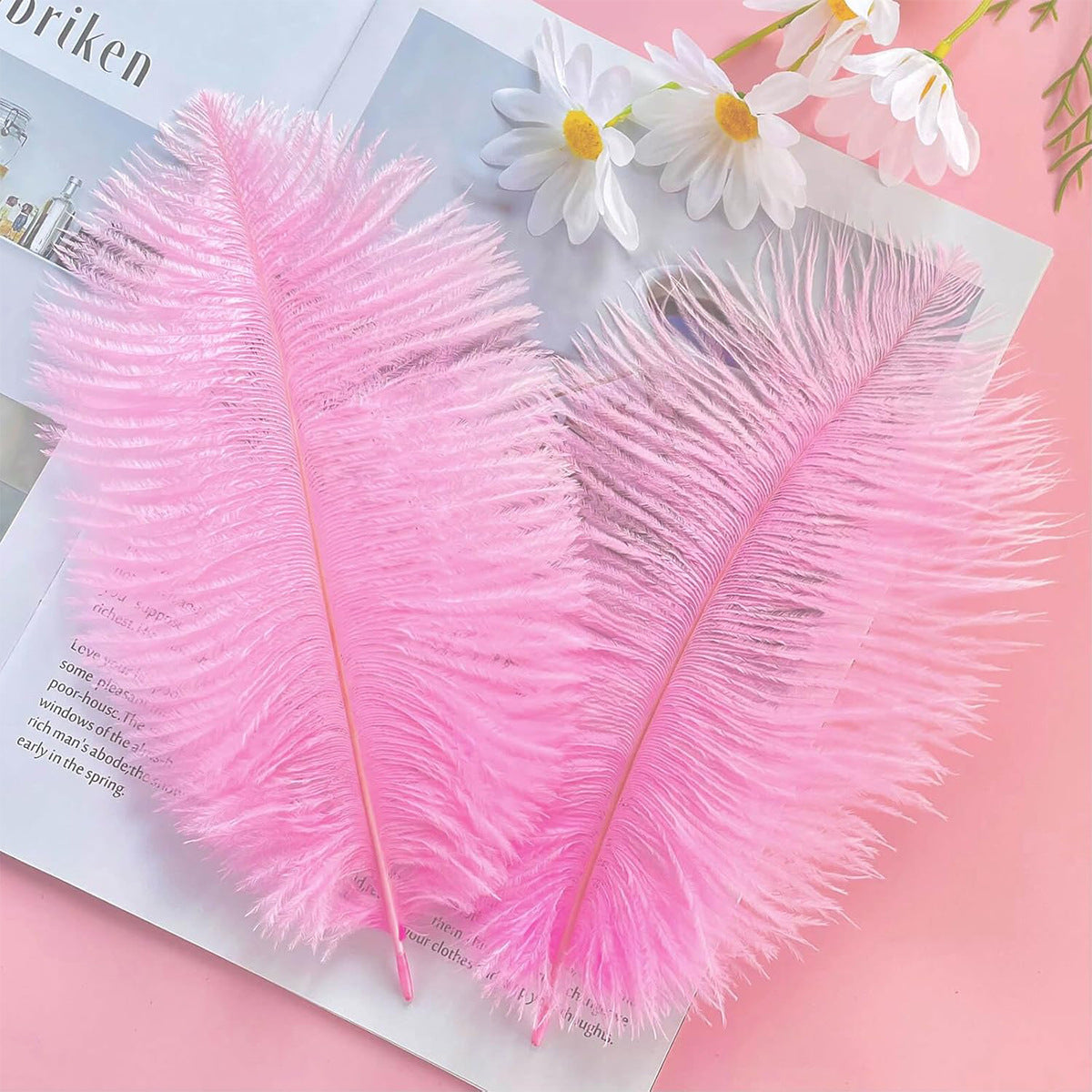 12Pcs Ostrich Feathers 13-16 Inch Bulk Feathers Pink