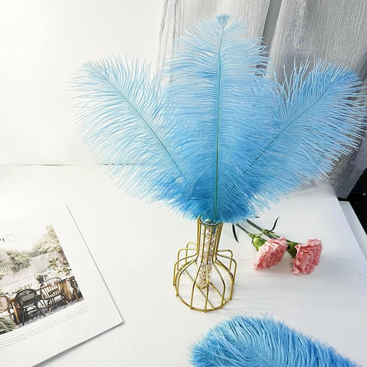 12Pcs Ostrich Feathers 13-16 Inch Bulk Feathers Lake Blue