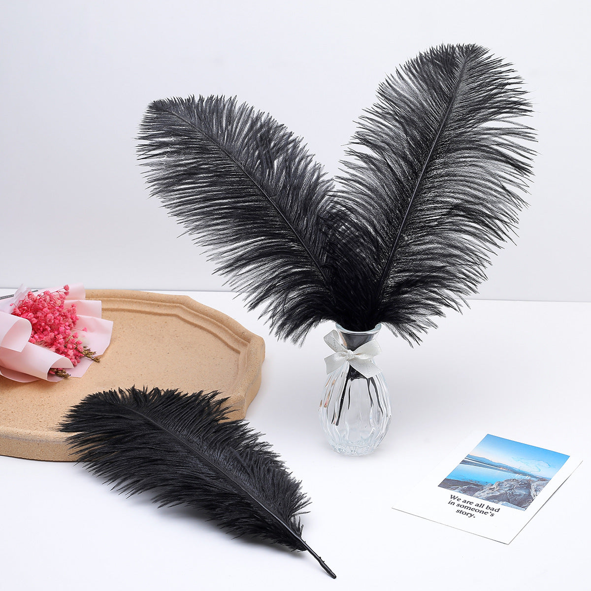 12Pcs Ostrich Feathers 24-26 inch Bulk Feathers Black