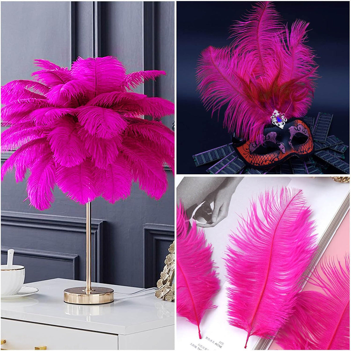 12Pcs Ostrich Feathers 24-26 inch Bulk Feathers Rose Red