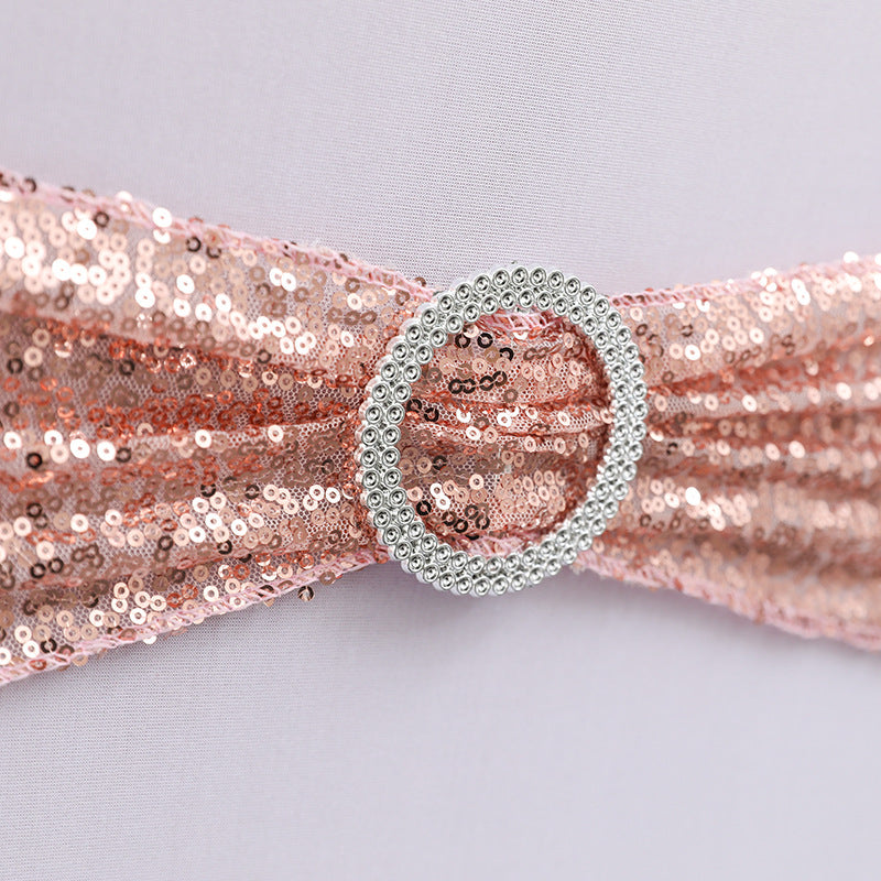 5 Pc Sequin Spandex Chair Sashes 6"x14" Rose Gold