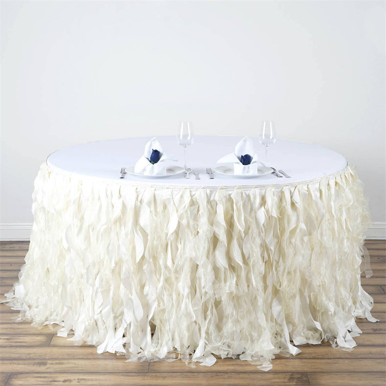14ft Curly WillowTable Skirt Off White