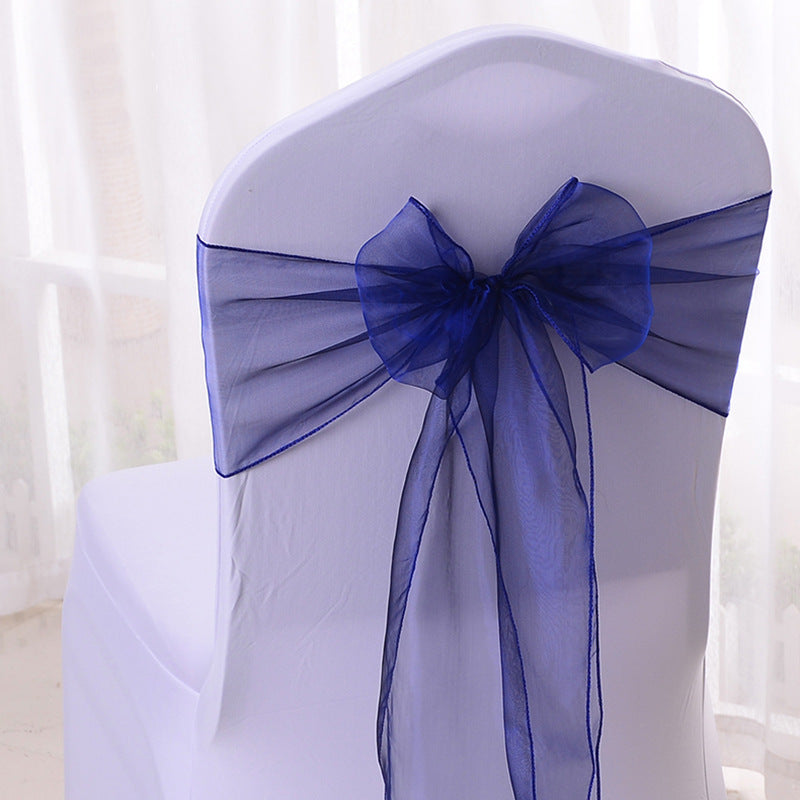 5 Pc Organza Chair Sashes Sheer Dark Blue