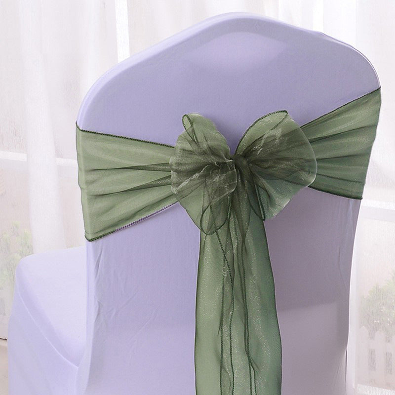 5 Pc Organza Chair Sashes Sheer Dark Green