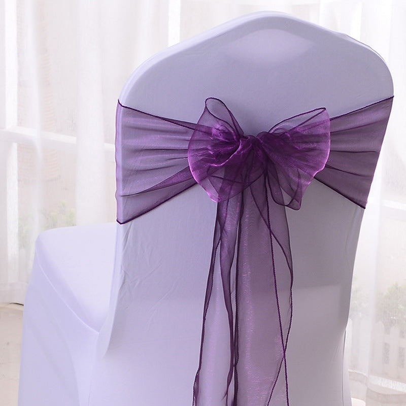 5 Pc Organza Chair Sashes Sheer Dark Purple