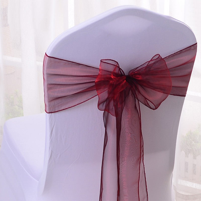 5 Pc Organza Chair Sashes Sheer Wine Red