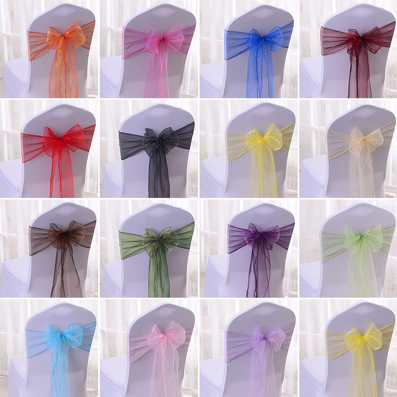 5 Pcs Organza Chair Sashes Wide Sheer Chair Bows Ribbon Tie Back for Party, Holiday Dinner Decoration