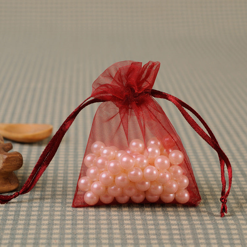 10 PCS Organza Bags 3''X4'' Sheer Christmas Mesh Drawstring Gift Bags Wine Red