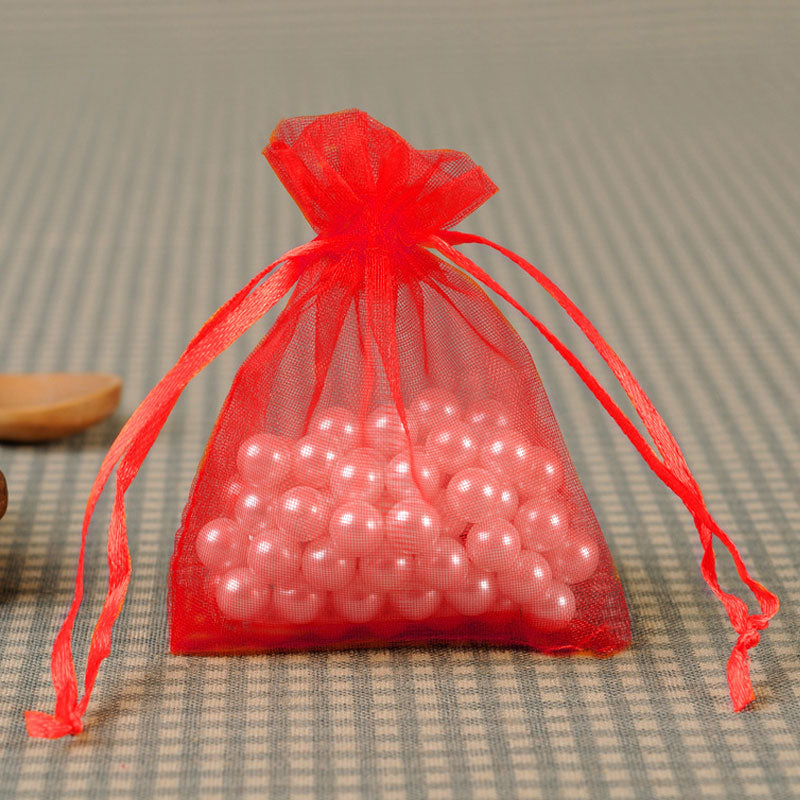 10 PCS Organza Bags 3''X4'' Sheer Christmas Mesh Drawstring Gift Bags Red