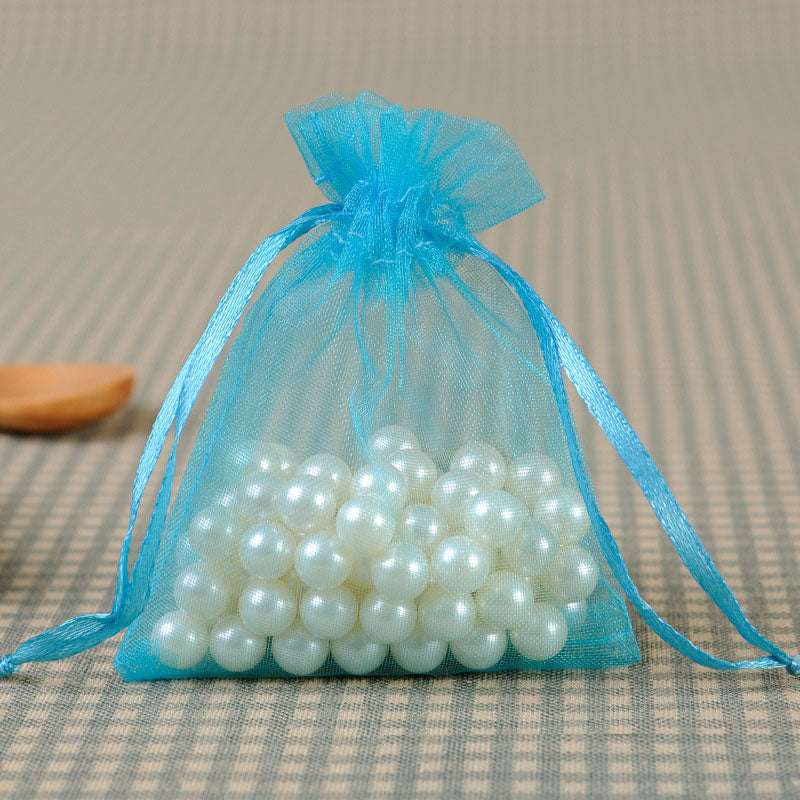 10 PCS Organza Bags 3''X4'' Sheer Christmas Mesh Drawstring Gift Bags Lake Blue