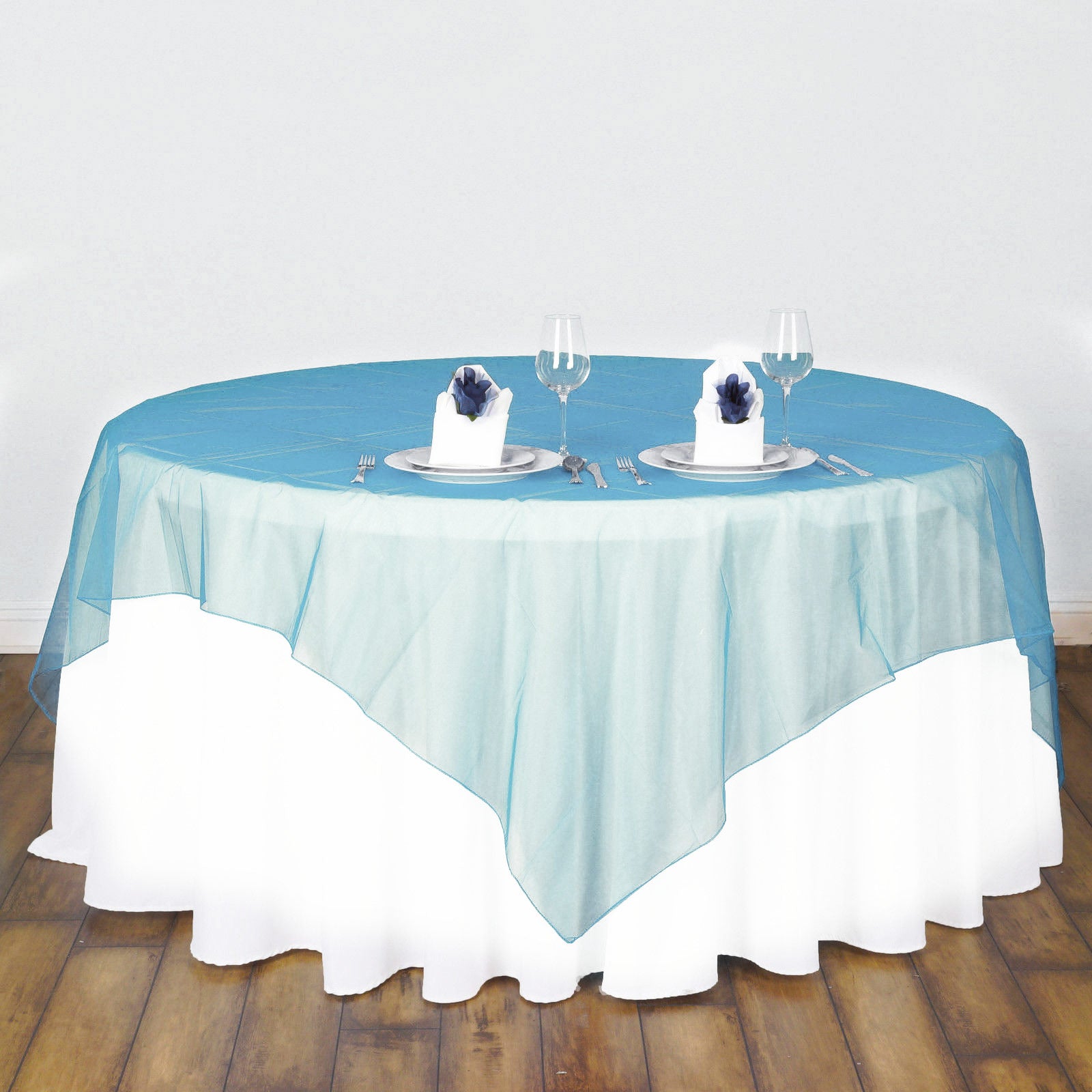 Organza 72"x72" Table Overlay Teal Blue