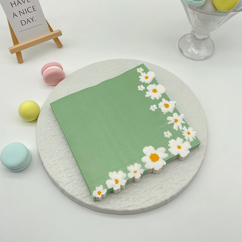 20 Pcs Paper Beverage Napkins 2 Ply Sage Green with Daisy Flower Design 6.5"x6.5"
