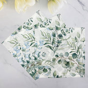 20 Pcs Paper Beverage Napkins 2 Ply Green with Foliage Eucalyptus Leaves Design 6.5"x6.5"