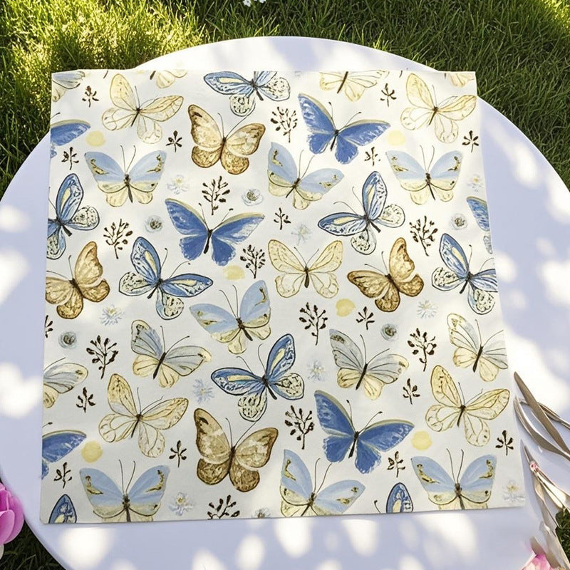 20 Pcs Paper Beverage Napkins 2 Ply Ivory with Field Herbs and Butterfly Print 6.5"x6.5"