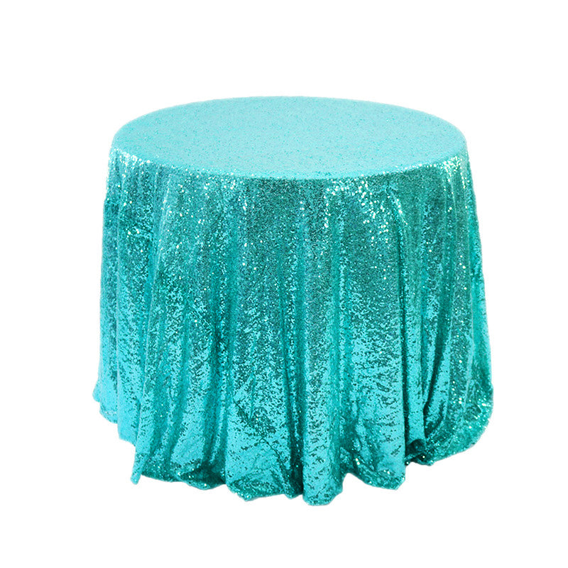 Glitz Sequins 132" Round Tablecloth Peacock Green