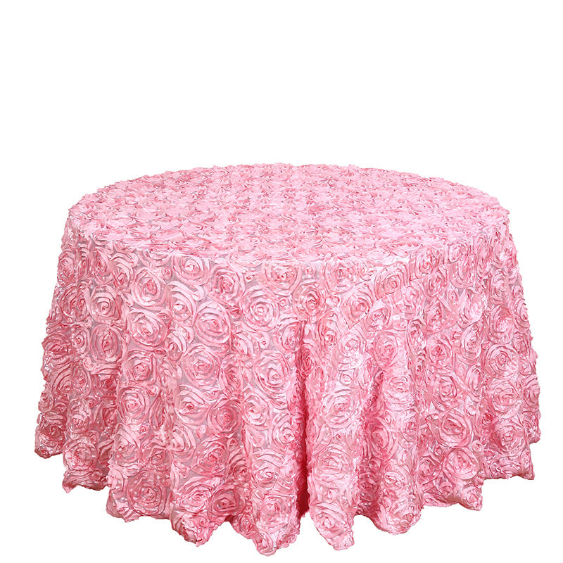 Round tablecloth with rose flowers 120" Pink