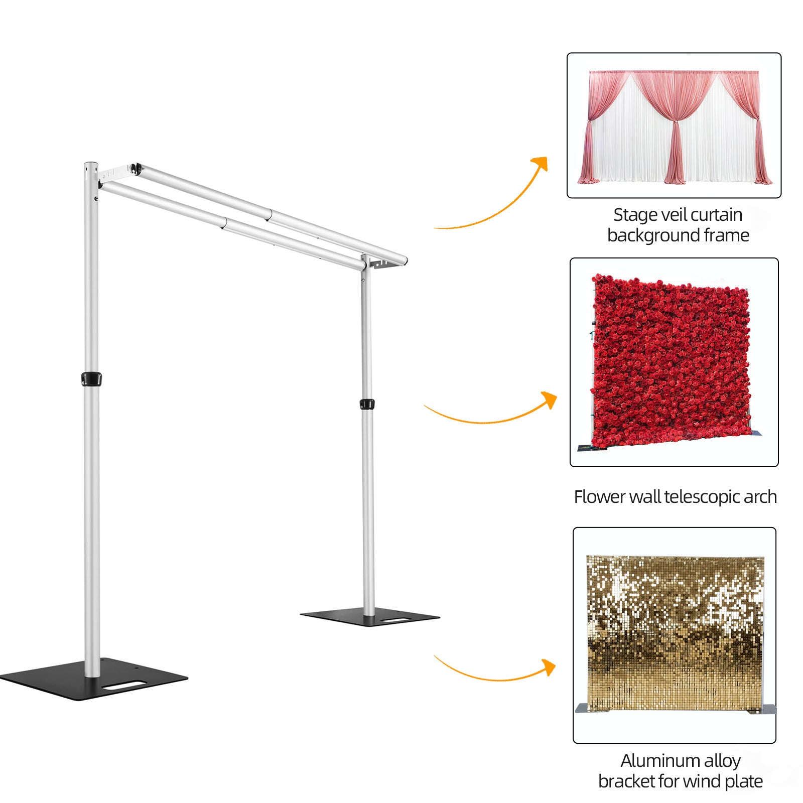 Pipe and Drape Backdrop Stand, Adjustable Metal Heavy Duty Wedding Background for Parties Birthday Party Baby Shower Wedding Decorations