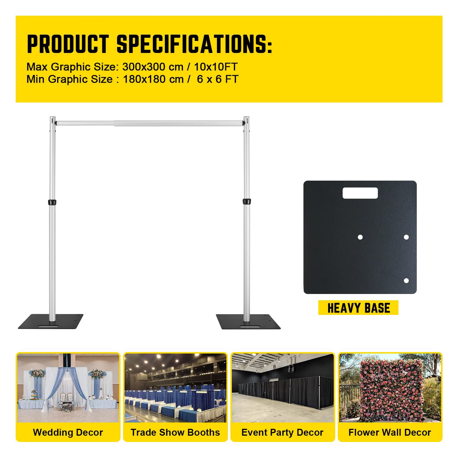 Pipe and Drape Backdrop Stand, Adjustable Metal Heavy Duty Wedding Background for Parties Birthday Party Baby Shower Wedding Decorations