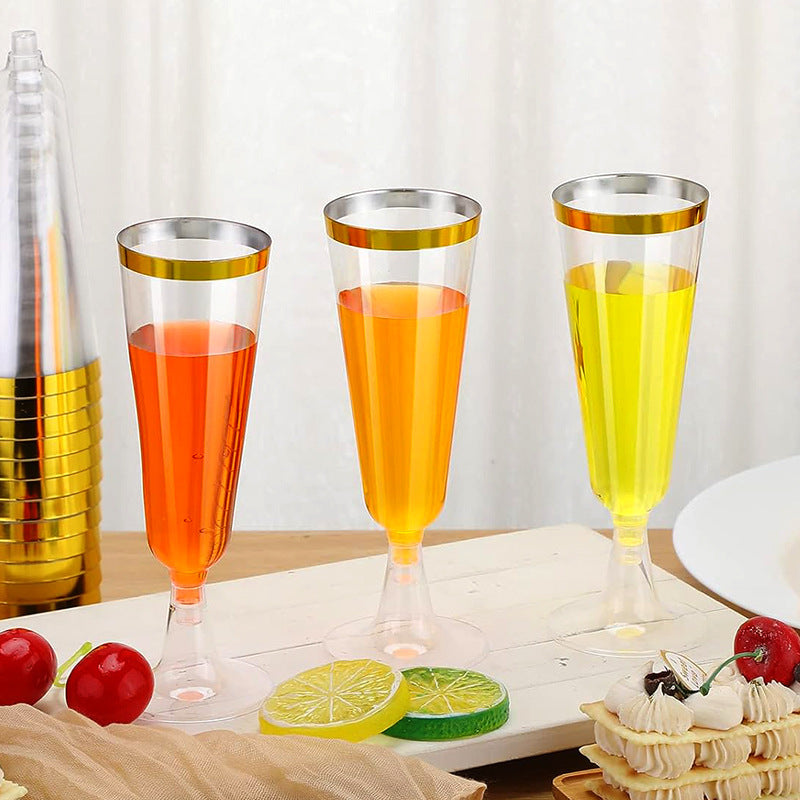 12 Pcs Plastic Champagne Flutes 5oz Clear with Gold Rim