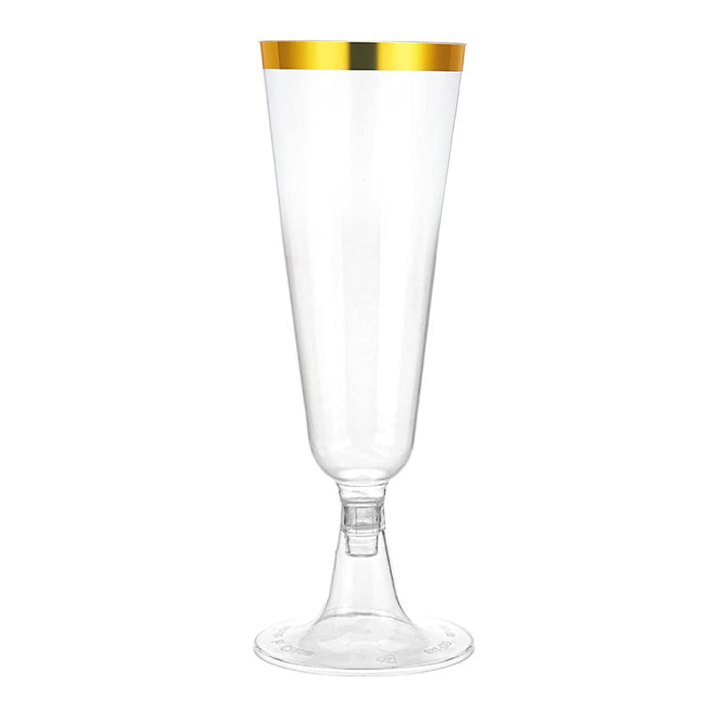 12 Pcs Plastic Champagne Flutes 5oz Clear with Gold Rim