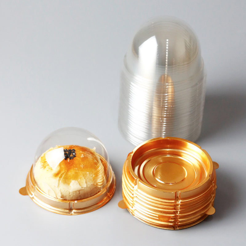 50 Pc Round Dome Design Plastic Cupcake Favor Containers 3" Gold and Clear