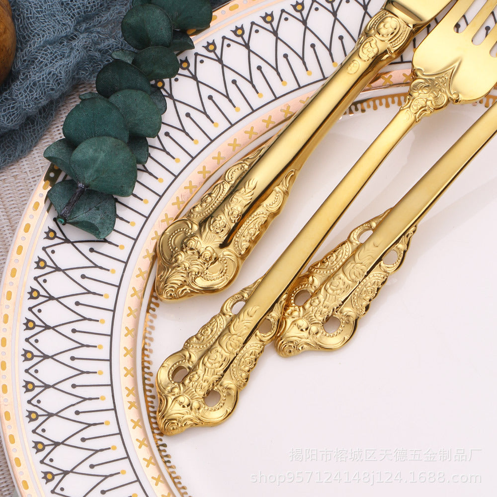 24 Pc Plastic Forks 8" Metallic Gold Baroque Style