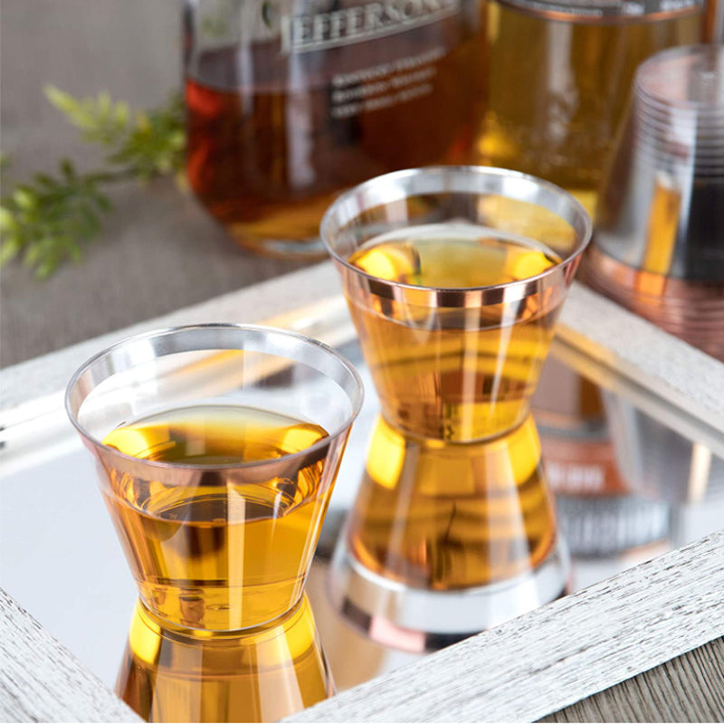 25 Pcs Plastic Party Cups 9oz Clear Crystal with Rose Gold Rim