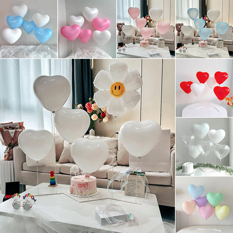 2 Sets White Plastic Balloon Column Stand Kit with Interlocking Base, DIY Shapeable Balloon Tower Stick Holder for Table Centerpieces（with Heart Latex Balloon）