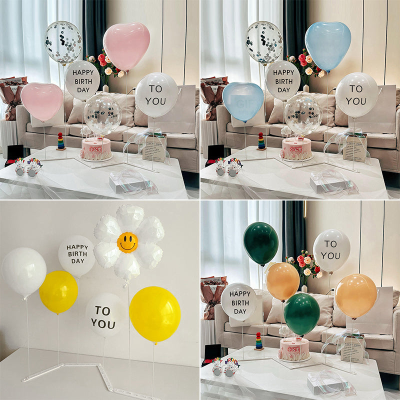 2 Sets White Plastic Balloon Column Stand Kit with Interlocking Base, DIY Shapeable Balloon Tower Stick Holder for Table Centerpieces（with Printed balloons）