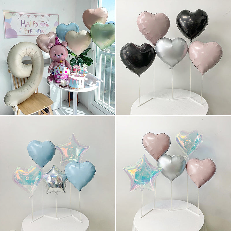 2 Sets White Plastic Balloon Column Stand Kit with Interlocking Base, DIY Shapeable Balloon Tower Stick Holder for Table Centerpieces（with Heart Foil Balloon）