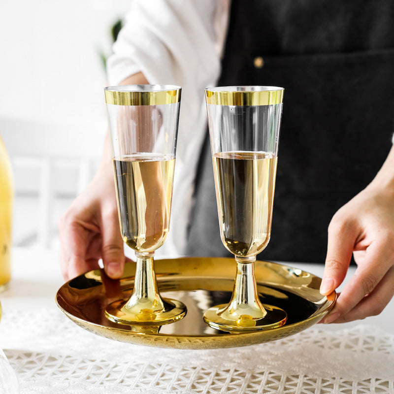 12 Pcs Plastic Champagne Flutes 5oz Clear with Gold Rim and Base