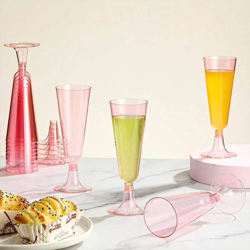 12 Pcs Plastic Champagne Glasses 5oz Transparent Pink