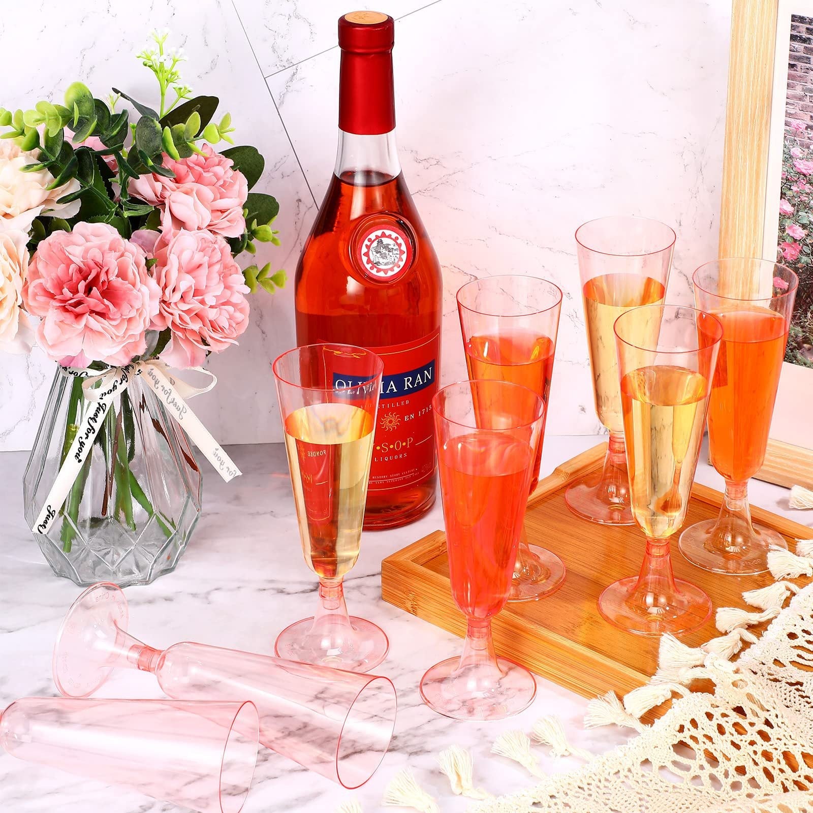 12 Pcs Plastic Champagne Glasses 5oz Transparent Pink