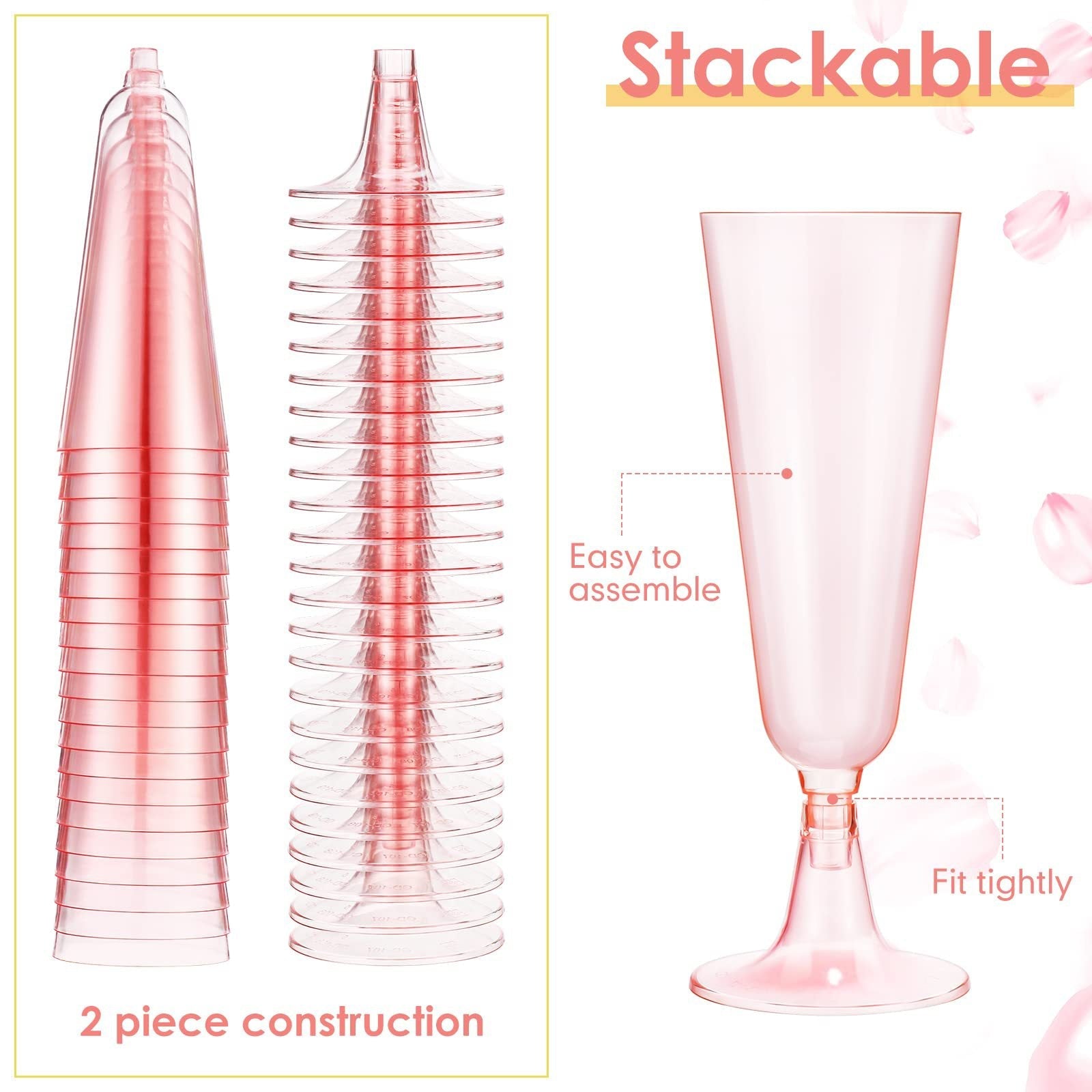 12 Pcs Plastic Champagne Glasses 5oz Transparent Pink
